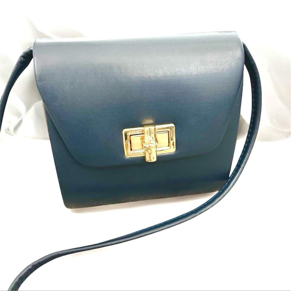 Vintage Minimalist Navy Faux Leather Crossbody Bag